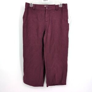 Coldwater Creek Pants Burgundy Natural Linen Twill‎ Cropped Leg Womens Size 4